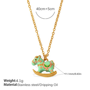 Stainless Steel Cartoon Enamel Carousel Pendant <b>Necklace</b>, Dopamine Color Cute Dainty Clavicle Chain For Women Daily <b>Match</b> - Product Image 3