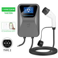 Nuevo Cargador de Pared para Vehículos Eléctricos de 16A, 11KW/22KW, Tipo 2, Pantalla LCD, Corriente Ajustable, IP65 Impermeable, para Hogar y Garaje