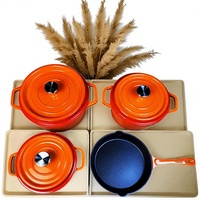 Ensemble de 4 casseroles émaillées modernes à fond plat, comprenant une marmite à fond plat, une marmite à soupe, une marmite à double poignée pour braiser et mijoter, et une poêle ronde