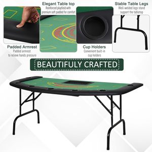 Table <span class=keywords><strong>de</strong></span> poker pliable ovale personnalisée en gros, table <span class=keywords><strong>de</strong></span> jeu <span class=keywords><strong>de</strong></span> casino pliable en feutre vert pour 7 joueurs avec porte-jetons - Product Image 6