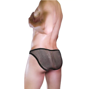 Men's Sexy Mesh Briefs Black <b>See</b> <b>Through</b> <b>Thong</b> Low Rise Faux Leather Studded Underwear - Product Image 4