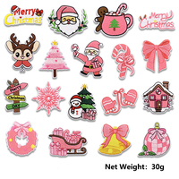 Patchs brodés thermocollants de Noël en gros, série rose, motifs variés (Père Noël, sapin, cerf), adhésif thermofusible pour vêtements de fêtes