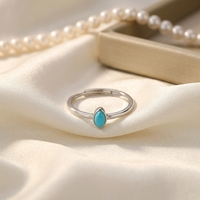 Bague en argent massif 925 certifié avec feuille de turquoise naturelle pour femme, ajustable, ouverte, cabochon, minimaliste, bohème, bijoux fins