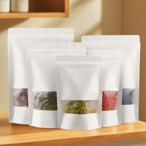 Factory Price Food Grade <b>White</b> Kraft <b>Paper</b> <b>Bag</b> Self-Sealing Snack Packaging with Zipper for Tea & Candy Stock Available - Product Image 1