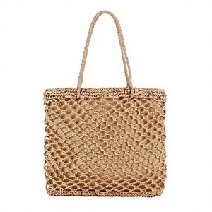 A Generation of Ins Style Hollow Hand-woven Two Zipper <b>Square</b> Rope Handle Daily Leisure Seaside Holiday Lady Bag Tanjing - Product Image 1