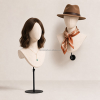 Tête de mannequin en fibre de verre en gros, revêtement en lin épais, options de support au sol ou de fixation murale pour l'affichage de perruques, chapeaux, salons et vente au détail