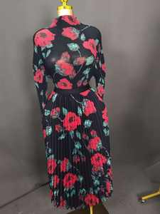 厂家直销数码印花女式优雅玉米粒褶连衣裙立领宫崎褶皱弹力长袖连衣裙 - Product Image 6