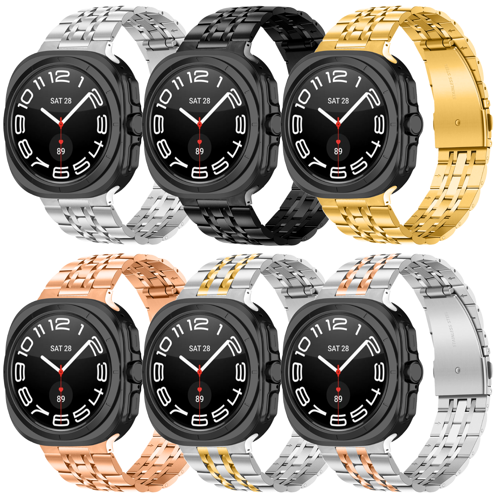 For Watch 8/8 Classic/7 Ultra Stainless Steel Charm Metal Strap 22mm Foldover Clasp Cross-border