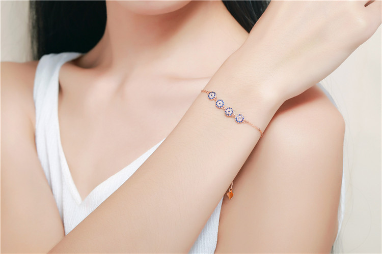DAOSHANG 925 Sterling Silver Four Leaf Clover Bracelet - Adjustable Chain With Cubic Zirconia, Infinity Loop Design
