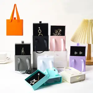 Mini scatola di cartone per gioielli con manico, anello, orecchini, collana, bracciale, logo personalizzato