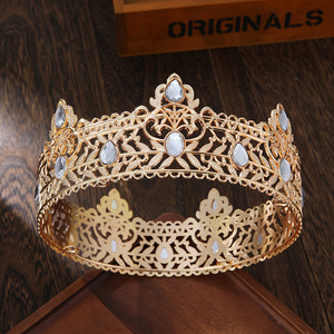 Corona de Metal Redonda para <span class=keywords><strong>Hombre</strong></span>, Chapada en Oro, con Circonitas de Agua y Pedrería, Marca Miss Etiquette NIANCAN, para Cumpleaños y Bodas - Product Image 2