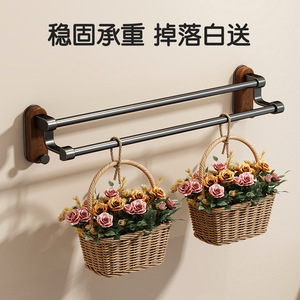 Walnut Wood Bathroom Towel Rack Wall Mounted Rustic Style Double Bar Towel Holder For Bathrooms - Product Image 4