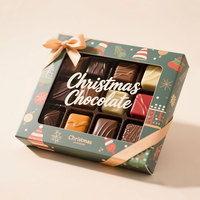 Rosa Weihnachtsschokoladen-Geschenkbox-Verpackung mit Bands chleife Luxus-Kunstpapier-starre Trüffel box mit Trennwänden und klarem PVC-Fenster