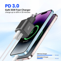 Cargador Rápido Tommox GaN Tipo C de 35W con Enchufe EU, UK, US, KR, Adaptador de Pared USB Tipo C para Carga Rápida de iPhone, iPad y Samsung
