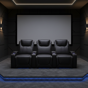 Sofá LED de Alta Calidad en Cuero Azul, Reclinable, Eléctrico, para Cine en Casa, Muebles VIP para Sala de Cine - Product Image 1