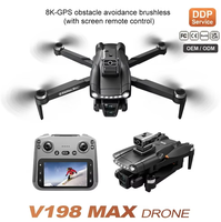 Nouveau style V198 MAX Drones professionnels sans balais 5G WIFI FPV avec grand écran, télécommande, mini drone quadricoptère avec caméra 4K et GPS