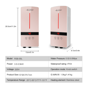 Mini calentador de agua eléctrico Anlabeier, 220-240V, 5500W, control táctil, IPX4, pantalla LED, para ducha, hotel, caravana - Product Image 6