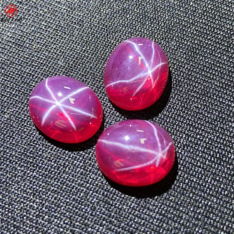 Redleaf Jewelry Synthetic Ruby Star Light Stone Oval Shape Cabochon Flat Back 5 # Star Ruby Gemstone Ruby高品質の宝石