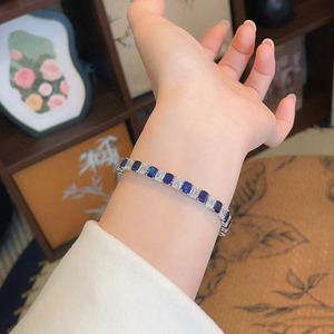 <span class=keywords><strong>Bracelet</strong></span> en argent pour femme, saphir bleu taille émeraude, diamant de laboratoire fin, bicolore alterné, certifié IGI, 22,705 ct, vente en gros - Product Image 5