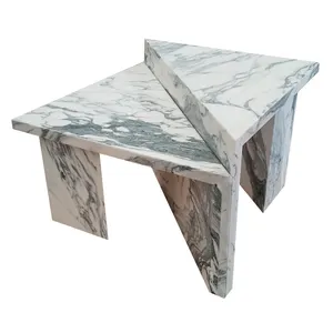 Italian luxury modern tables living room furniture pedestal triangle Arabescato White marble top coffee table