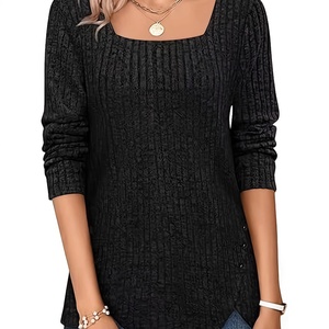 Pulls pour femmes Automne 2024 Légers à manches longues Col carré Tunique - Product Image 2