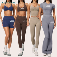 LORISOW Ensemble 7 pièces : Soutien-gorge de sport Halter à rebond rapide et texture fine et lisse, Short de sport taille haute, Leggings de fitness et yoga