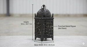 Moroccan Metal Lantern Handmade Rust Finish Cutout Candle Holder Tabletop Standing Lamp Black Home Garden Decor - Product Image 2