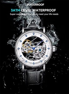 Envío Directo KINYUEDJ-134 Reloj Mecánico para Hombre con Movimiento Automático, Correa de Cuero, Diseño Esqueleto con Índices de Diamantes - Product Image 5