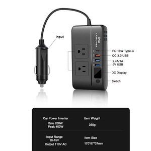 Car Inverter <strong>DC</strong> <strong>12V</strong> <strong>AC</strong> 110V/220V 200W Dual Output Type-C USB Fast Charging Auto Converter EU Socket Power <strong>Adapter</strong> - Product Image 2