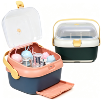 Boîte de rangement pour biberons avec plateau de drainage, poignée portable, anti-poussière, organisateur de sucettes et biberons pour bébés, vente en gros
