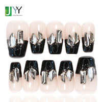Ongles à presser en gel acrylique 3D faits main de luxe, faux ongles rouges français 3D faits à la main, vente en gros, mode diamant, lot de 10 pièces pour fille