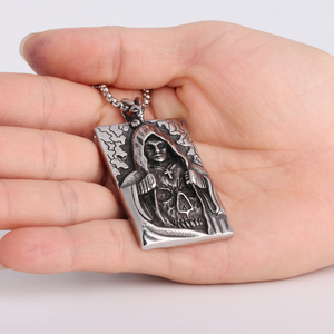 Collier de motard en acier inoxydable, bijoux Punk, squelette de la mort, <span class=keywords><strong>croix</strong></span>, squelette, Rectangle, crâne, pendentif - Product Image 3