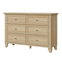 Commode large à 6 tiroirs en chêne naturel, style farmhouse, avec cadre surélevé, pour rangement de vêtements de chambre à coucher