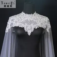 Новый дизайн, Длинная свадебная накидка из бисера, белые кружевные свадебные накидки, накидки с кружевными цветами, популярное свадебное платье, шали