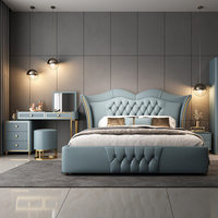Lit Double Moderne de Luxe Léger en Chêne Écologique, Rembourré en Cuir Véritable, 1,8 m, avec Cadre en Bois Massif et Boîte de Rangement Haute sur le Côté