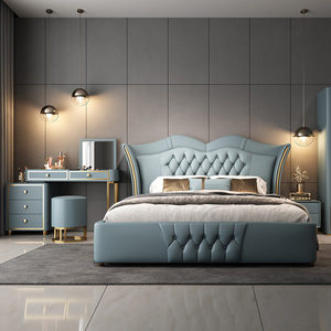 Cama Doble <span class=keywords><strong>de</strong></span> Lujo Estilo Italiano, Tapizada en Cuero Genuino <span class=keywords><strong>de</strong></span> 1.8m, Estructura <span class=keywords><strong>de</strong></span> Madera Sólida, Cajones Laterales con Espacio <span class=keywords><strong>de</strong></span> Almacenamiento - Product Image 4