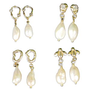 Pendientes de Perlas de Agua Dulce Blancas de Estilo Bohemio y Barroco, con Cuentas de Aleación Chapadas en Oro de 18K y Circonitas Brillantes, Regalo de Boda para Mujer - Product Image 1