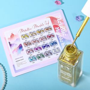 Encre à ongles effet marbre métallique 16 couleurs, séchage rapide à l'air LED UV, sans durcissement UV, écologique, pour nail art DIY, personnalisable OEM, sans HEMA, végétalien - Product Image 1