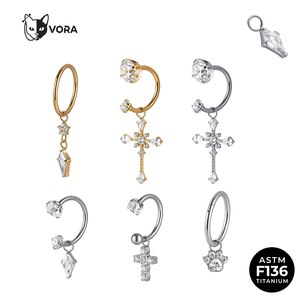 Joyería <span class=keywords><strong>para</strong></span> Piercings Corporales de Titanio ASTM F136, Colgantes de Circonita Cúbica (CZ) y Dijes Colgantes de Cruz y Pata, Chapados en Oro de 18K, <span class=keywords><strong>para</strong></span> Pendientes Clicker, Labret y Anillos de <span class=keywords><strong>Labio</strong></span> - Product Image 3