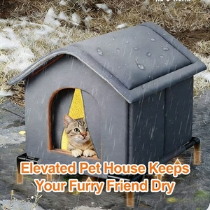 Водонепроницаемый уличный домик для кошек, ветрозащитный теплый домик для бездомных кошек и собак, всесезонная универсальная закрытая лежанка - Product Image 2