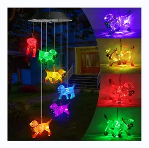 Solar Wind Chime Solar Dog Color Changing Wind Chimes LED Decorative Mobile Waterproof Outdoor Decorative Lights For Garden