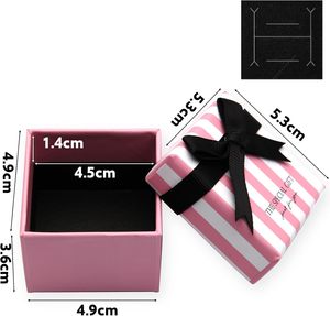 Cajas de Regalo para Joyería, Caja de Regalo Cuadrada Rosa de Cartón para Exhibición de Anillos, Broches, Pendientes, Rosa <span class=keywords><strong>con</strong></span> Rayas Blancas - Product Image 3