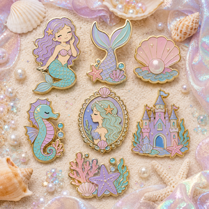 Pin de solapa de metal de alta calidad al por mayor, personalizado, con diseño de sirena, insignia de recuerdo de cuento marino, premio de fantasía de ensueño para niños - Product Image 1