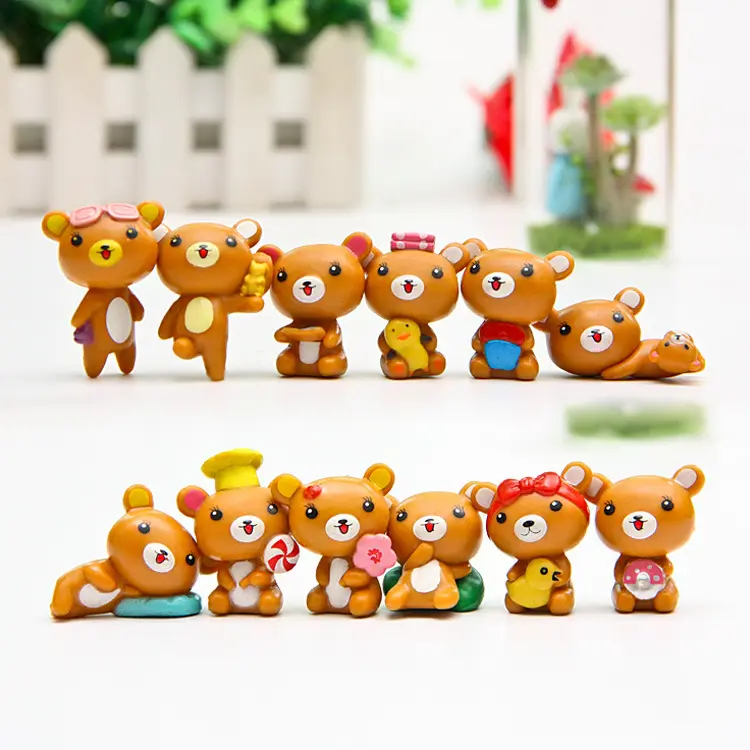 12 PCS Cute Children Little Bear Micro Landscape Animal Souvenir Decoration Model DIY Toys Set Figure