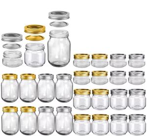 Hot Sale Wholesale 4oz 8oz 16oz Clear Wide Mouth Glass Mason Jar Canning Food Storage Jar With Metal Lid