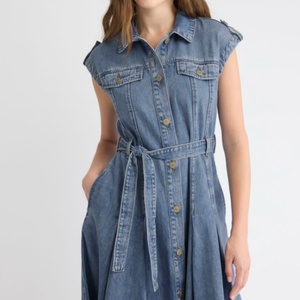 Vestido Maxi Bohemio Informal, Tejido Vaquero Transpirable, Cintura Elástica, Diseño Tejido con Parches, Estilo Otoñal, Silueta en A - Product Image 2