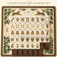 Jeu de Mahjong Américain de Luxe Personnalisé en Acrylique avec 160 Tuiles, Motif Famille de Léopards, Poudre d'Or, Artisanat de Collection