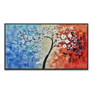 ภาพต้นไม้เชอร์รี่3D เนื้องานศิลปะมีดจานสีตกแต่งผนังศิลปะดอกไม้ภาพวาดมือห้องนั่งเล่น