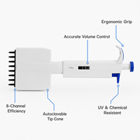 Pipette multicanal en plastique 8 voies de 5 à 50 µL, capacité réglable, autoclavable, micropipette variable avec embout de pipette