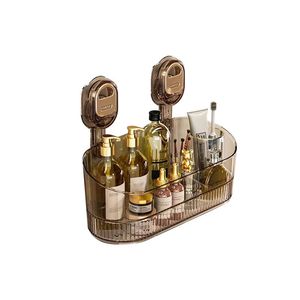 Étagère de rangement pour salle de bain à ventouse, transparente, murale, simple couche, design ajouré, résistante à l'humidité - Product Image 5